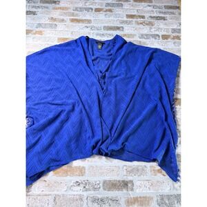 Anywear by Catherines Blue Chevron Pointelle Pom Pom Swim Cover Up Top 0X 1X